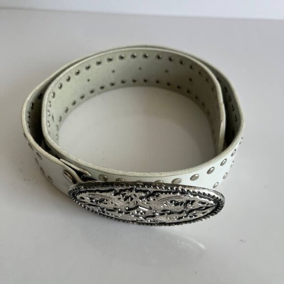 Lady Stetson White Leather Western Belt with Studs & Ornate Buckle size S - Picture 4 of 11